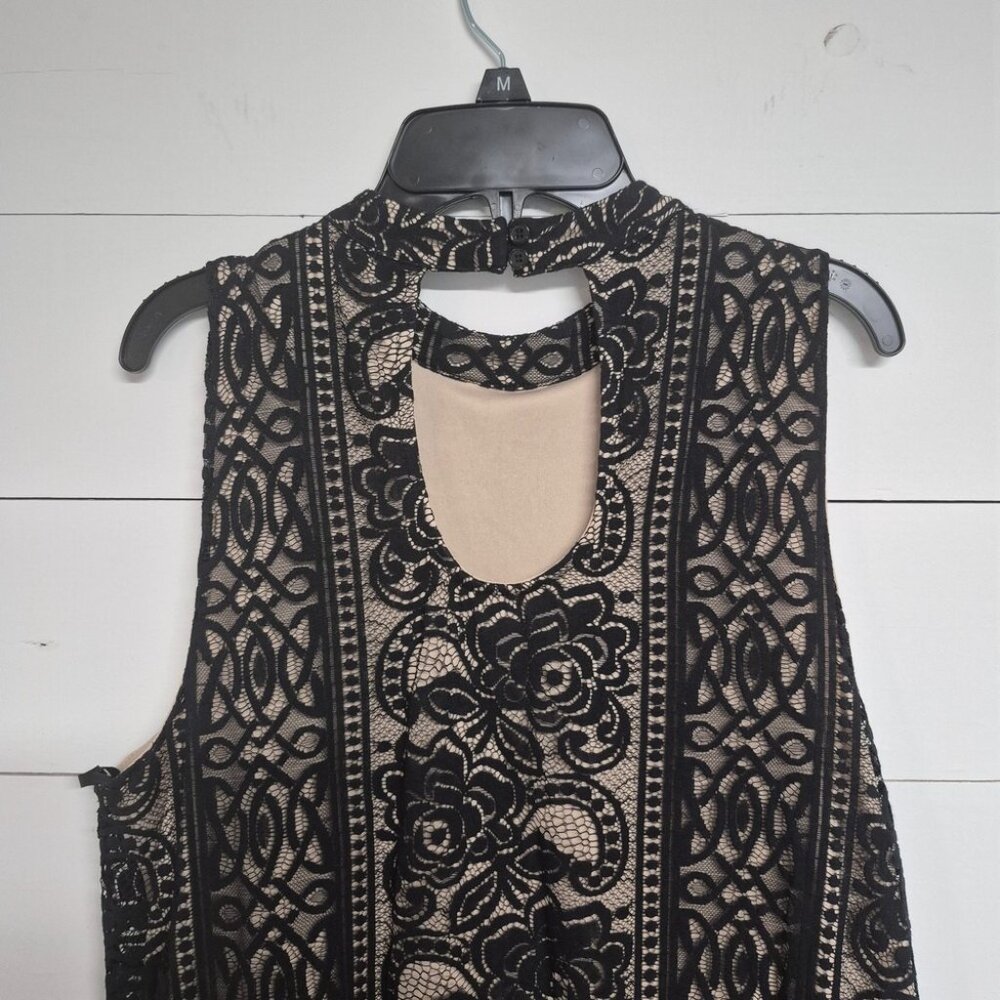 Love Fire Black Lace Sleeveless Dress With Nude Lining Floral Pattern High Neck - Picture 3 of 6